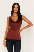 Promotion Idyllwind Women's Songstress Embroidered Fringe Tank Top | Brandy Brown