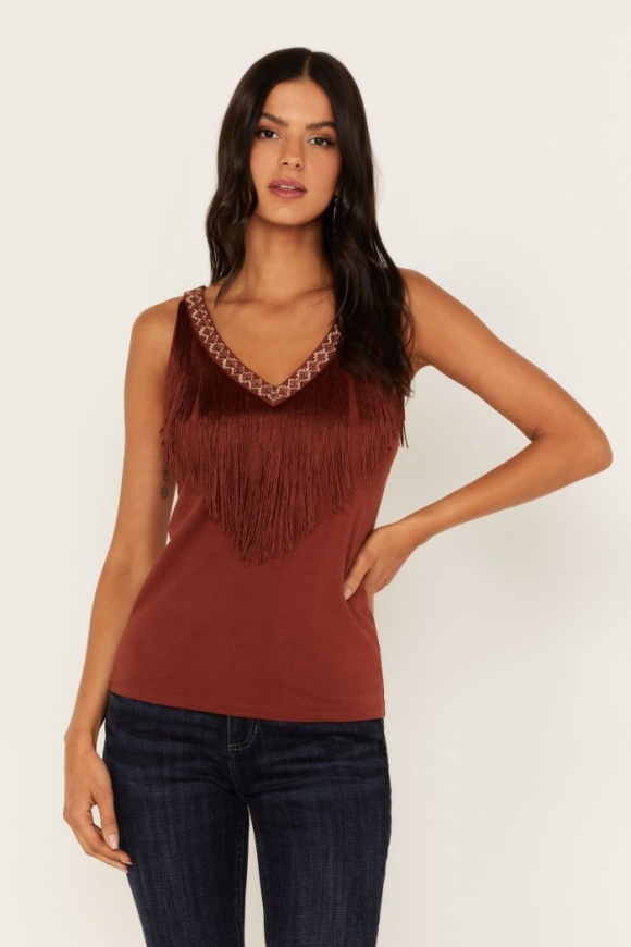 Promotion Idyllwind Women's Songstress Embroidered Fringe Tank Top | Brandy Brown Promotion Idyllwind Women's Songstress Embroidered Fringe Tank Top | Brandy Brown