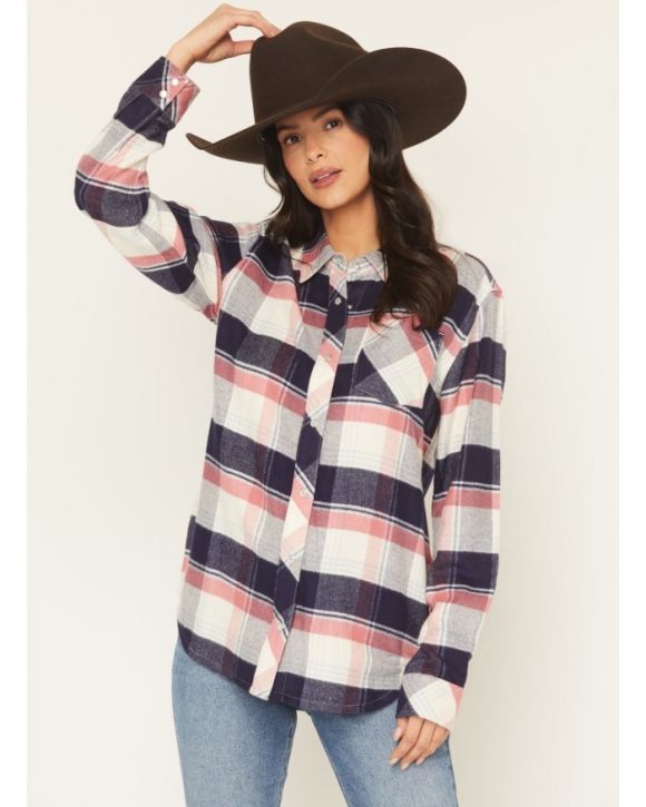 Promotion Idyllwind Women's Skip Jack Plaid Print Long Sleeve Snap Flannel Shirt | Indigo Promotion Idyllwind Women's Skip Jack Plaid Print Long Sleeve Snap Flannel Shirt | Indigo