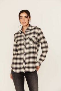 Promotion Idyllwind Women's Flannel Plaid Print Long Sleeve Snap Shirt | Black