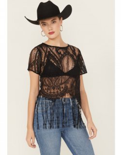 Promotion Idyllwind Women's Lacey Fringe Short Sleeve Shirt | Black