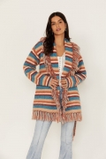 Promotion Idyllwind Women's Abilene Striped Fringe Cardigan Sweater | Blue