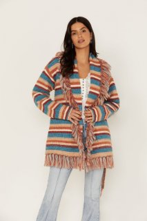 Promotion Idyllwind Women's Abilene Striped Fringe Cardigan Sweater | Blue Promotion Idyllwind Women's Abilene Striped Fringe Cardigan Sweater | Blue