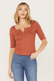 Promotion Idyllwind Women's Lucy Square Neck Henley Shirt | Pecan
