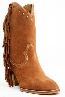 Promotion Idyllwind Women's Sidewinder Studded Fringe Suede Fashion Booties - Round Toe | Brown