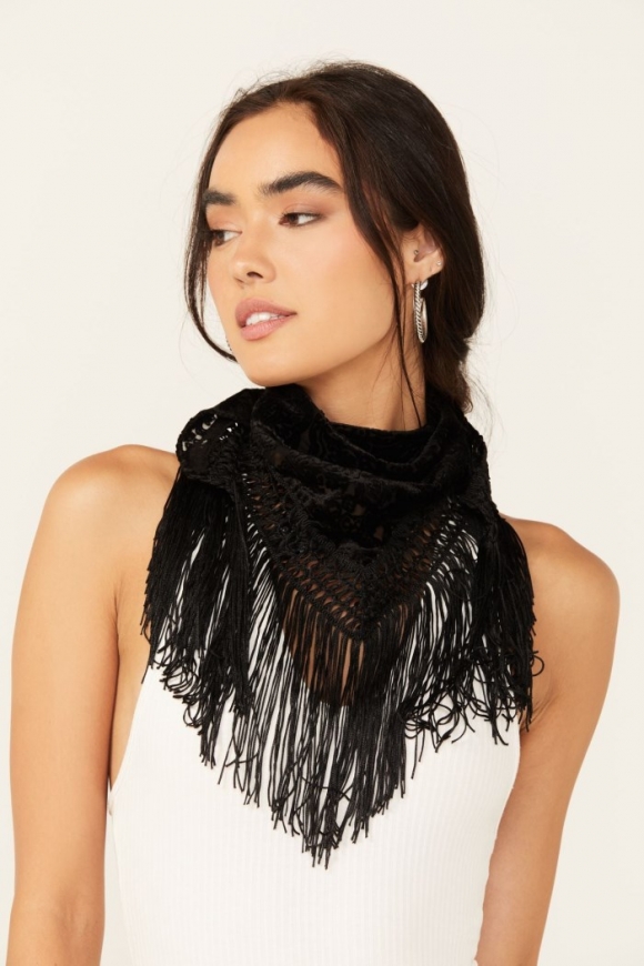 Promotion Idyllwind Women's Camillia Velvet Burnout Fringe Scarf | Black