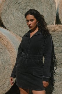 Promotion Idyllwind Women's Fringe Long Sleeve Stretch Denim Mini Dress | Black Promotion Idyllwind Women's Fringe Long Sleeve Stretch Denim Mini Dress | Black