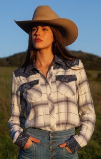 Promotion Idyllwind Women's Ethel Featherlight Plaid Print Long Sleeve Pearl Snap Western Shirt | Steel Blue