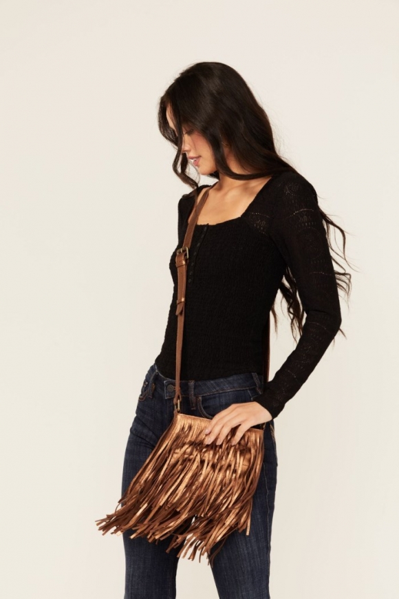 Promotion Idyllwind Women's Camarillo Metallic Fringe Suede Crossbody Bag | Bronze Promotion Idyllwind Women's Camarillo Metallic Fringe Suede Crossbody Bag | Bronze