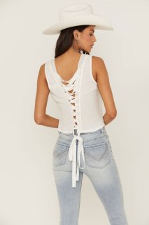 Promotion Idyllwind Women's Quail Ridge Lace Back Tank Top | White Promotion Idyllwind Women's Quail Ridge Lace Back Tank Top | White