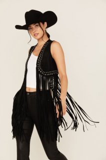 Promotion Idyllwind Women's Walnut Studded Fringe Faux Suede Vest | Black