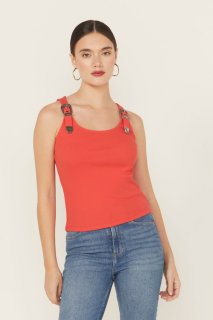 Promotion Idyllwind Women's Wylie Rib Knit Buckle Tank | Coral Promotion Idyllwind Women's Wylie Rib Knit Buckle Tank | Coral