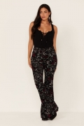 Promotion Idyllwind Women's Black Floral Print High Rise Flare Cords | Black