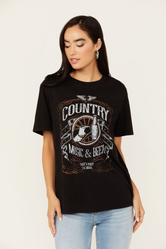 Promotion Idyllwind Women's Helen Country Music and Beer Short Sleeve Graphic Tee | Black