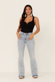 Promotion Idyllwind Women's Light Wash Mustang High Risin Released Hem Flare Jeans | Light Blue