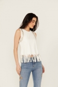 Promotion Idyllwind Women's Lillian Studded Fringe Faux Suede Tank Top | Ivory