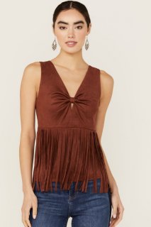 Promotion Idyllwind Women's Pennington Faux Suede Twisted Fringe Top | Mahogany