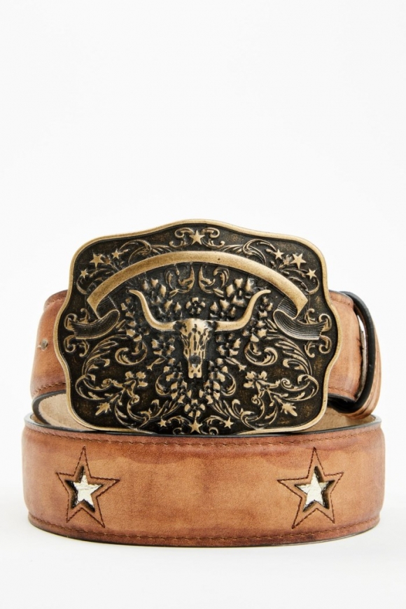 Promotion Idyllwind Women's Cordero Longhorn Buckle And Star Cutout Belt | Brown Promotion Idyllwind Women's Cordero Longhorn Buckle And Star Cutout Belt | Brown