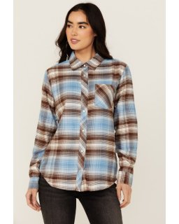 Promotion Idyllwind Women's Lane Plaid Print Long Sleeve Snap Flannel Shirt | Light Blue