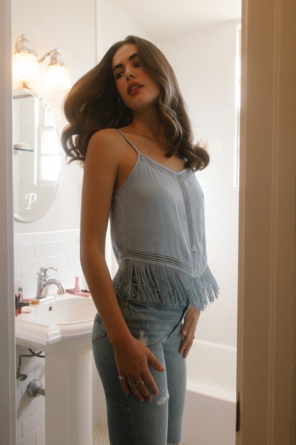 Promotion Idyllwind Women's Briarwick Jacquard Print Fringe And Lace Tank Top | Light Blue Promotion Idyllwind Women's Briarwick Jacquard Print Fringe And Lace Tank Top | Light Blue