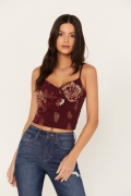 Promotion Idyllwind Women's Jessamine Embroidered Smocked Back Crop Top | Maroon