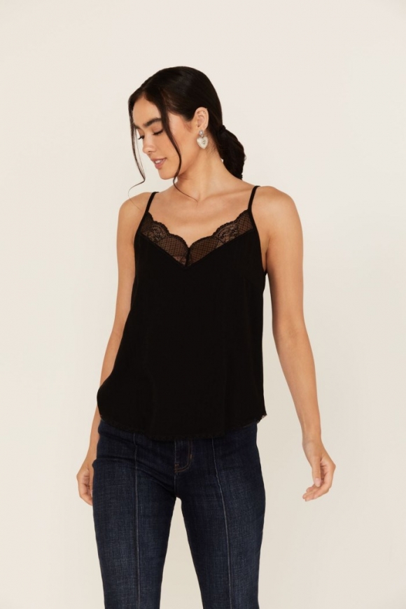 Promotion Idyllwind Women's Randa Solid Lace Trim Cami Tank | Black