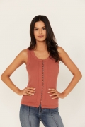 Promotion Idyllwind Women's Edna Button Front Ribbed Tank | Pecan