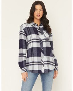 Promotion Idyllwind Women's Shadowood Plaid Print Long Sleeve Snap Flannel Shirt | Indigo