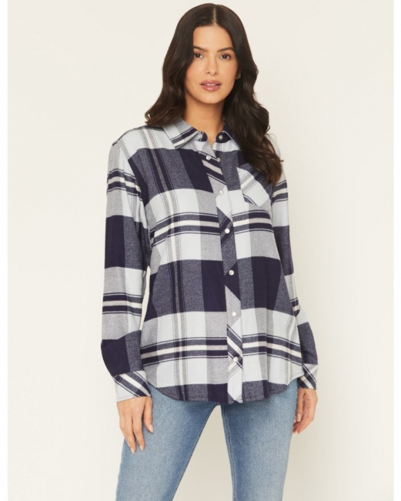 Promotion Idyllwind Women's Shadowood Plaid Print Long Sleeve Snap Flannel Shirt | Indigo Promotion Idyllwind Women's Shadowood Plaid Print Long Sleeve Snap Flannel Shirt | Indigo