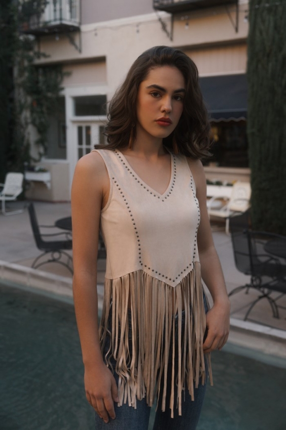 Promotion Idyllwind Women's Monticello Fringe Faux Suede Studded Tank | Stone Promotion Idyllwind Women's Monticello Fringe Faux Suede Studded Tank | Stone