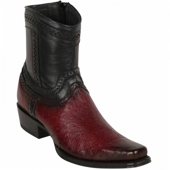 New Arrivals Los Altos Men's Burgundy Smooth Ostrich Short Cowboy Boots | Burgundy