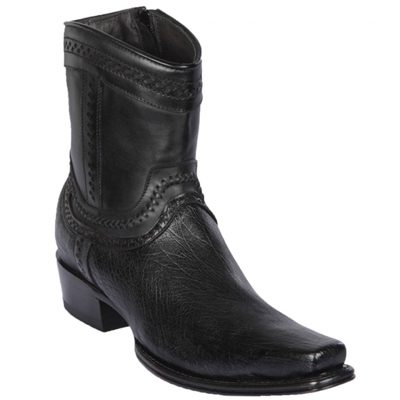 New Arrivals Los Altos Men's Smooth Ostrich Black Short Cowboy Boots | Black