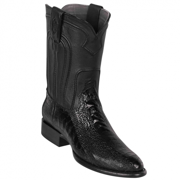 New Arrivals Los Altos Men's Black Roper Ostrich Leg Western Boots | Black