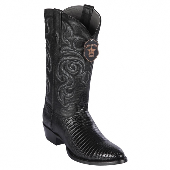 New Arrivals Los Altos Men's Black Lizard Cowboy Boots R-Toe | Black