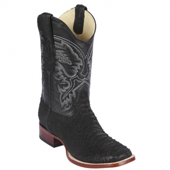New Arrivals Los Altos Men's Suede Black Python Cowboy Boots | Black