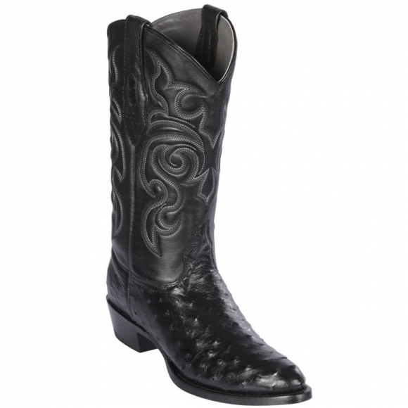 New Arrivals Los Altos Men's Black Ostrich Boots R-Toe | Black