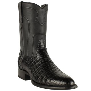 New Arrivals Los Altos Men's Black Caiman Belly Roper Boots | Black
