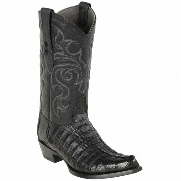 New Arrivals Los Altos Men's Black Caiman Tail Snip Toe Cowboy Boot | Black