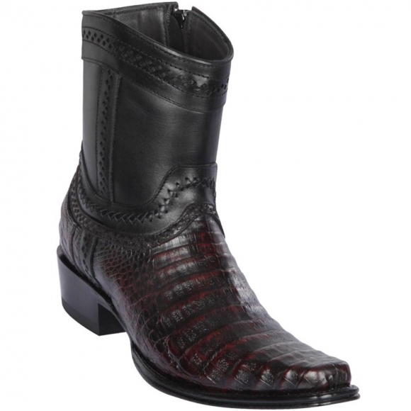New Arrivals Los Altos Men's Caiman Belly Short Cowboy Boots Black Cherry | Black Cherry
