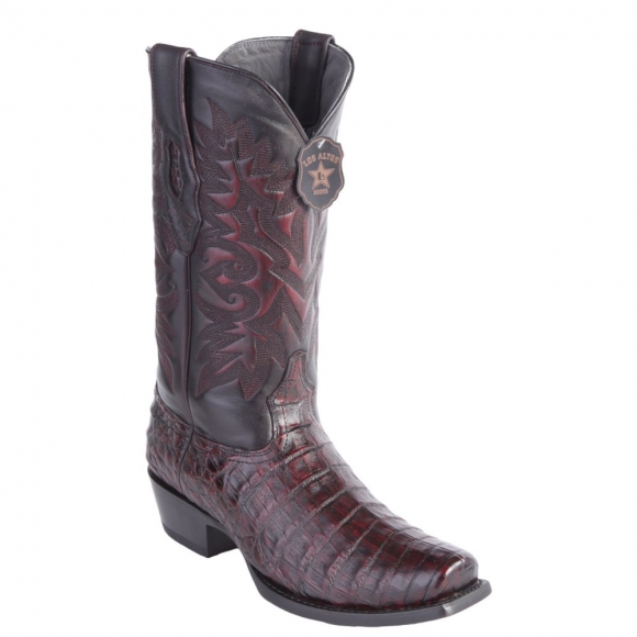 New Arrivals Los Altos Men's Black Cherry Caiman Belly Square Toe Cowboy Boots | Black Cherry