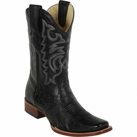 New Arrivals Los Altos Men's Ostrich Cowboy Boots Black Square Toe | Black