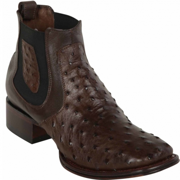 New Arrivals Los Altos Men's Mens Short Brown Ostrich Leather Boots Square Toe | Brown