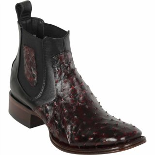 New Arrivals Los Altos Men's Short Square Toe Black Cherry Ostrich Leather Boots | Black Cherry