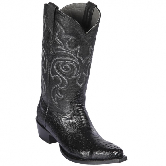 New Arrivals Los Altos Men's Black Ostrich Leg Snip Toe Western Boots | Black
