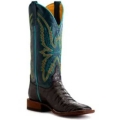 MACIE BEAN NEW ARRIVALS WOMEN'S BITE IN SHINING ARMOR CAIMAN PRINT LEATHER WESTERN BOOT - BROAD SQUARE TOE - BLUE