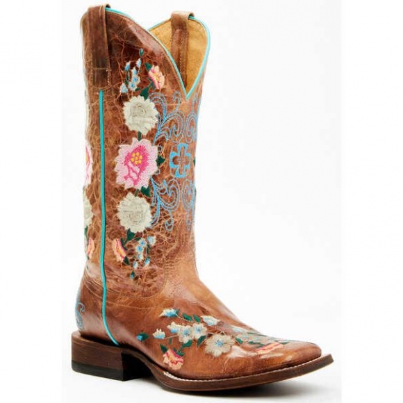 MACIE BEAN NEW ARRIVALS WOMEN'S ROSE GARDEN WESTERN BOOTS - BROAD SQUARE TOE - HONEY