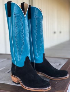 Olathe Europe Free Delivery Black Grizzly Roughout Boots - Black/Blue