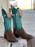 Olathe Europe Free Delivery Chocolate Sow DayHand Boots - Brown/Turquoise