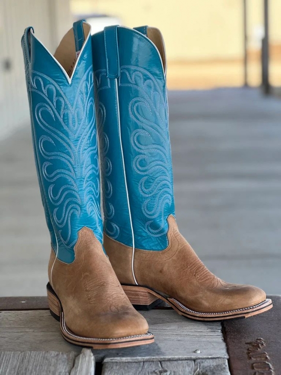 Olathe Europe Free Delivery Distressed Bison Boots - Tan/Blue