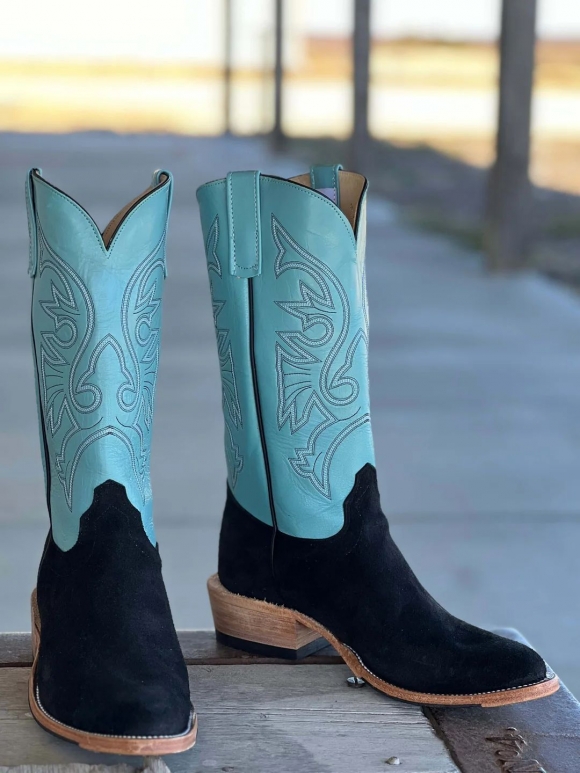 Olathe Europe Free Delivery Black Wyoming J Toe Boots - Black/Lt.Blue